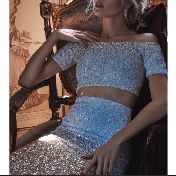 Sequin Two-Piece Ombré Midi Skirt and Crop Top - Picture 2 of 4